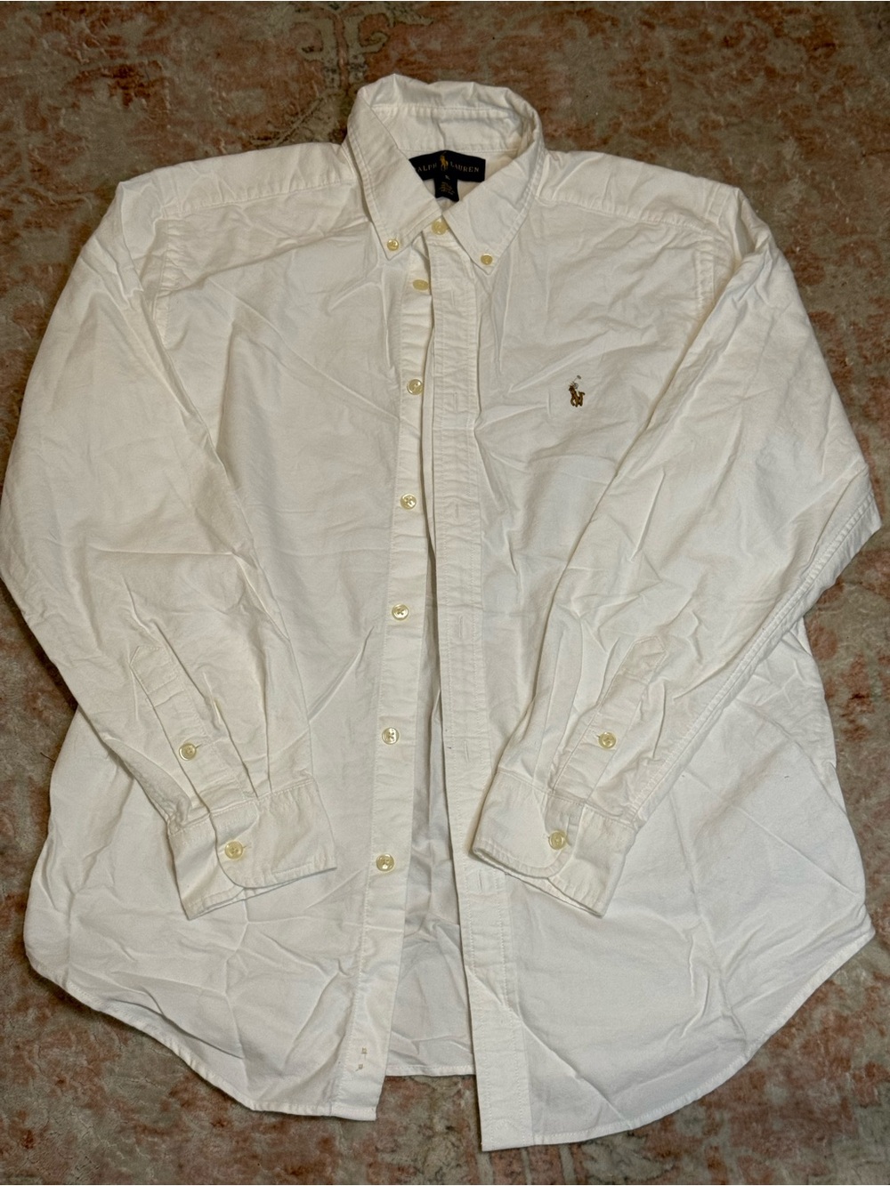 Ralph Lauren White Long-Sleeve Button-Down Shirt with Pony Logo